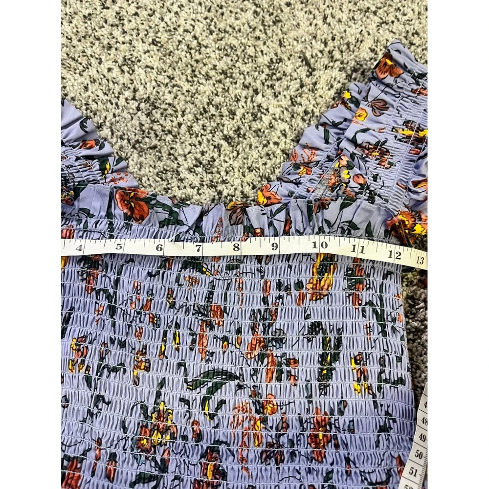 Hill House Home Ellie Nap Dress M Blue Botanical Floral Smocked Cotton Midi